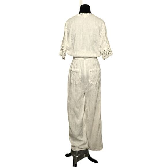 Louise Misha creamy white linen short sleeves boho jumpsuit size 40 - Medium - Picture 2 of 16